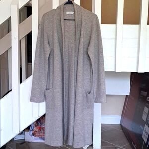 William Sonoma Premium Cashmere long  Duster Robe Cardigan Roll collar pockets L